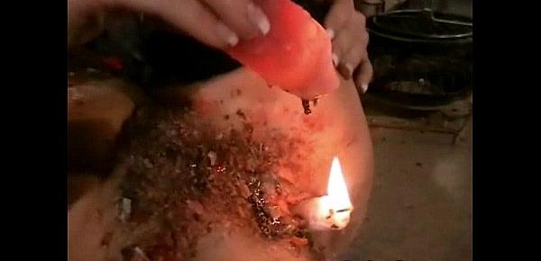  Crystel Lei ordered to hotwax her entire body and burn her own pussy